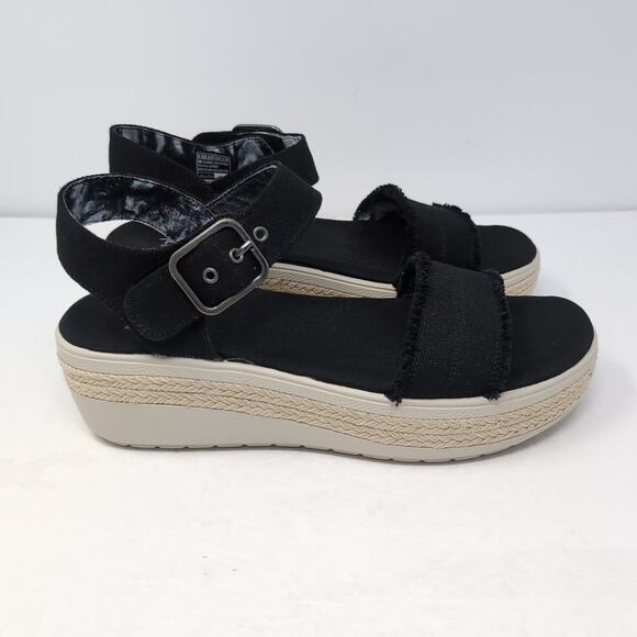 BOBS from Skechers Shoes - SKECHERS BOBS Platform Sandal Womens 9.5 Black Frayed Fabric Vegan NEW NWOB